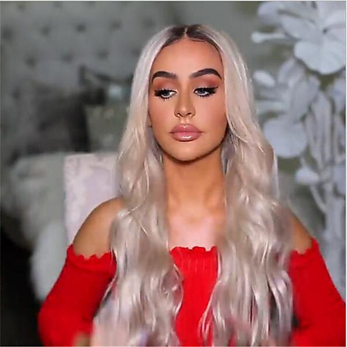 

Synthetic Wig Curly Water Wave Middle Part Wig Long Silver Synthetic Hair Women's Soft Middle Part Comfy Silver