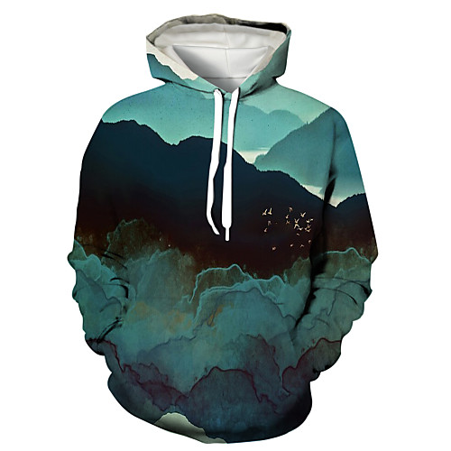 

Men's Pullover Hoodie Sweatshirt Graphic 3D Landscape Front Pocket Hooded Daily 3D Print 3D Print Casual Hoodies Sweatshirts Long Sleeve Light Green