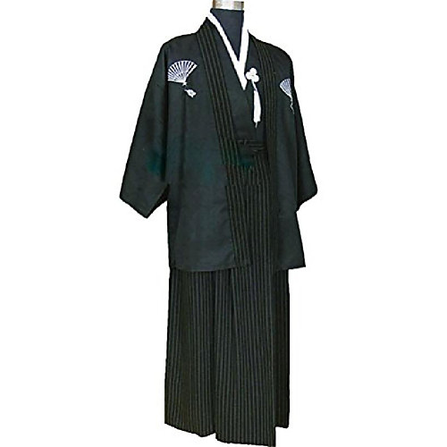 

japanese kimono adult men, halloween cosplay costume outfit robe yukata (l, black)