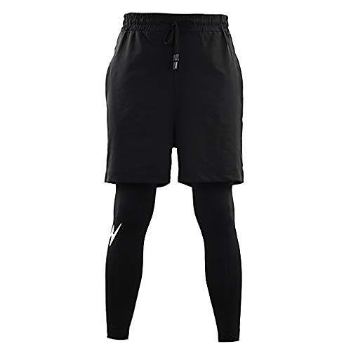 

men's 2-in-1 sports shorts gym fitness running workout short pants m-xxxl - black, xxxl
