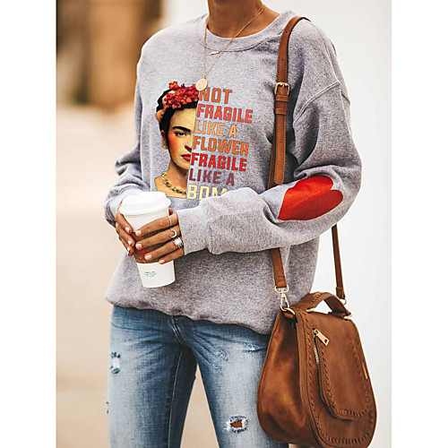 

Women's Color Block Letter Women's Hoodies Long Sleeve Plus Size Sweater Cardigans Crew Neck Spring Fall Gray