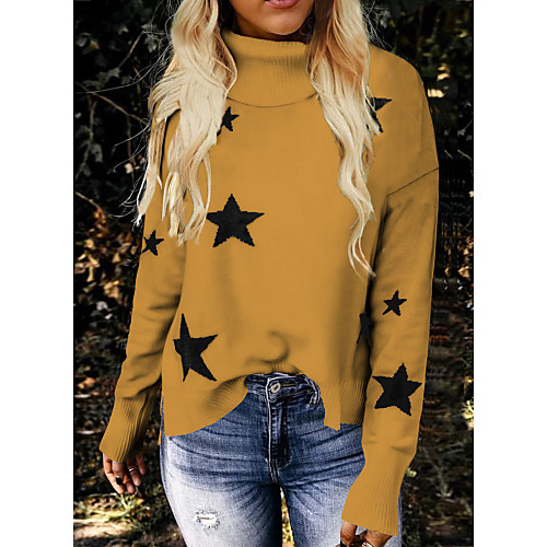 

Women's Stylish Geometric Pullover Long Sleeve Sweater Cardigans Turtleneck Fall White Black Yellow