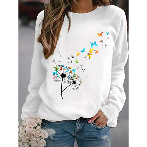 

Women's Pullover Sweatshirt Graphic Butterfly Dandelion Daily Basic Casual Hoodies Sweatshirts White