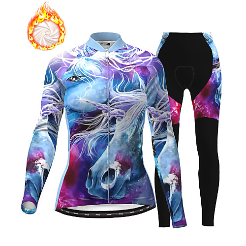 

21Grams Women's Long Sleeve Cycling Jersey with Tights Winter Fleece Polyester Purple Bike Clothing Suit Thermal Warm Fleece Lining Breathable 3D Pad Warm Sports Printed Mountain Bike MTB Road Bike