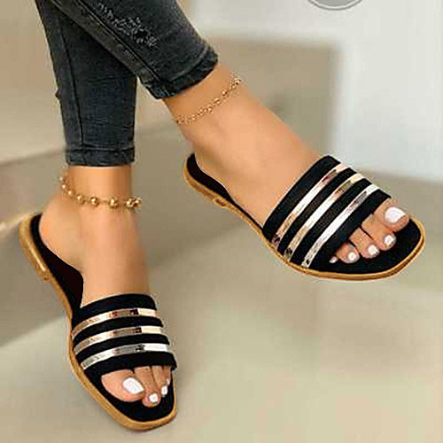 

Women's Slippers & Flip-Flops Outdoor Slippers Beach Slippers Flat Heel Open Toe Casual Daily PVC Sequin Solid Colored Black