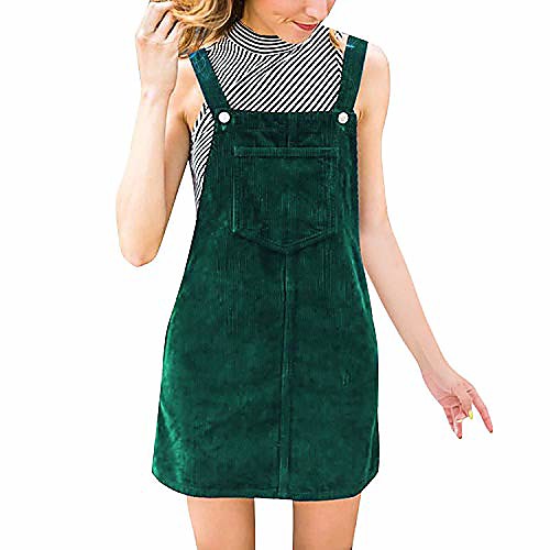 

ladies bib dress corduroy girl autumn spring dresses strap dress a line mini dress pinafore overall button closure with pockets eu36 green