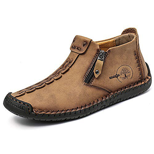 

mens casual leather loafers slip on walking shoes comfortable outdoor non-slip driving loafer (brown, numeric_11_point_5)