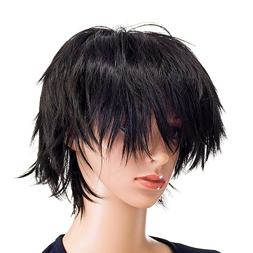 

Unisex Fashion Spiky Layered Short Anime Cosplay Wig for Men and Women (1B-Off Black)