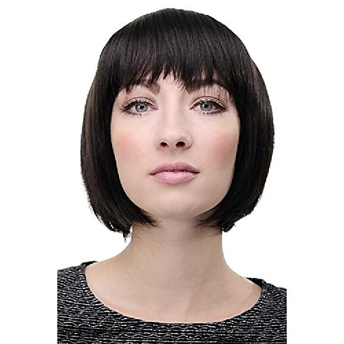 

- lady quality wig short page bob fringe bangs dark brown 703-3