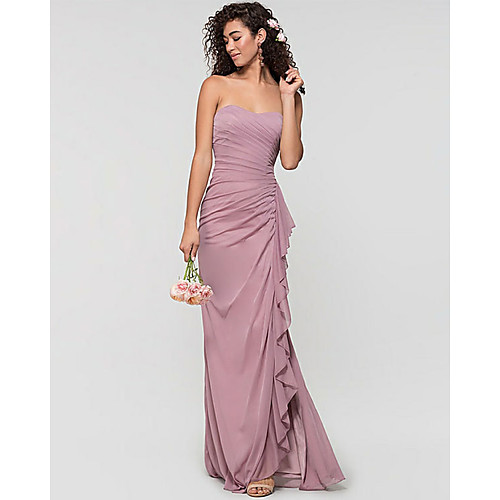 

Sheath / Column Sweetheart Neckline Sweep / Brush Train Chiffon Bridesmaid Dress with Ruffles / Split Front / Ruching / Open Back