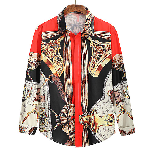 

Men's Shirt Other Prints Graphic Long Sleeve Daily Tops Red