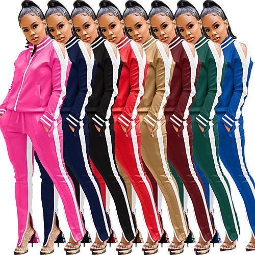 

Women's Patchwork Tracksuit Athleisure Long Sleeve Winter High Neck Breathable Gym Workout Running Jogging Sportswear Solid Colored Clothing Suit Sweatshirt Track pants Black Light Red Burgundy Blue