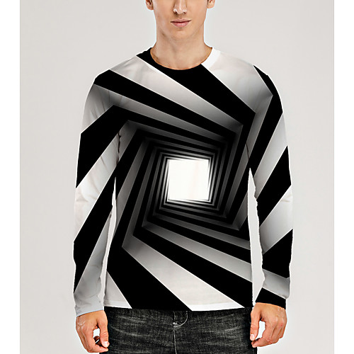 

Men's T shirt 3D Print Graphic Optical Illusion 3D Print Long Sleeve Daily Tops Casual Black / White