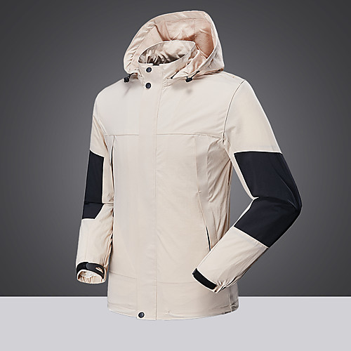 

Men's Hoodie Jacket Hiking Softshell Jacket Hiking Windbreaker Outdoor Patchwork Waterproof Lightweight Windproof Breathable Jacket Top Single Slider Hunting Fishing Climbing Cream Black / Quick Dry
