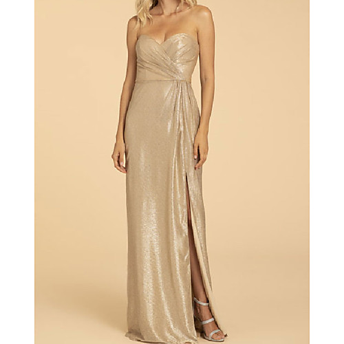 

A-Line Off Shoulder Floor Length Georgette Bridesmaid Dress with Split Front / Ruching / Open Back