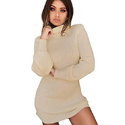 

ladies knitted dress elegant stretch sweater dress long sleeve knitted sweater turtleneck mini dress casual warm wrap dress solid color women sweater dress