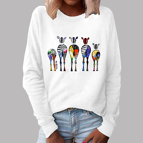 

Women's Pullover Sweatshirt Cartoon Graphic Horse Daily Basic Casual Hoodies Sweatshirts White Black Blushing Pink