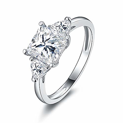 

925 sterling silver princess cut cubic zirconia cz 3-stone engagement wedding ring size 6.5