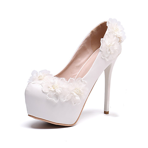 

Women's Wedding Shoes Platform Round Toe Wedding Pumps Vintage Sexy Roman Shoes Wedding Party & Evening PU Pearl Satin Flower Lace Solid Colored Color Block White