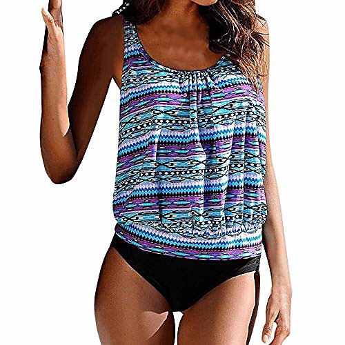 

women two pieces printed tankini sets swimsuits adjustable strap top hipster bottoms bathing suits, print 4, meidum