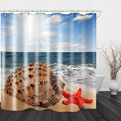 

Beach Conch Print Waterproof Fabric Shower Curtain for Bathroom Home Decor Covered Bathtub Curtains Liner Includes with Hooks