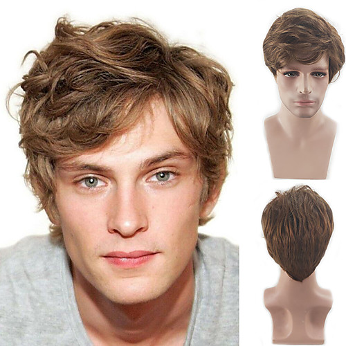 

Synthetic Wig Toupees Curly Traditional Layered Haircut Wig Short Brown Synthetic Hair 8 inch Men's Simple Classic Synthetic Brown hairjoy