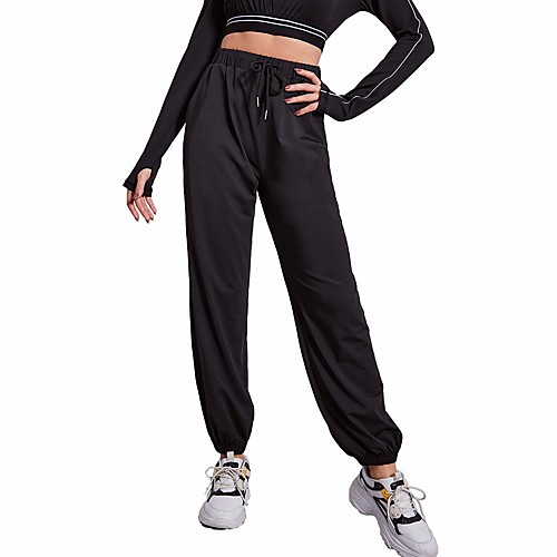

Women's Basic Chino Comfort Daily Jogger Sweatpants Pants Solid Colored Full Length Drawstring Pocket Black