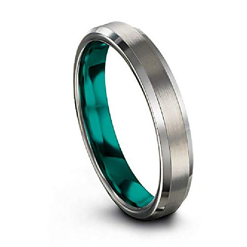 

tungsten carbide wedding band ring 4mm for men women teal interior with grey exterior bevel edge brushed polished comfort fit anniversary size 7