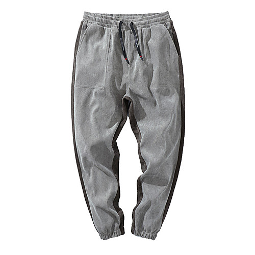 

Men's Casual Sports Daily Jogger Pants Color Block Full Length Drawstring Black Brown Gray