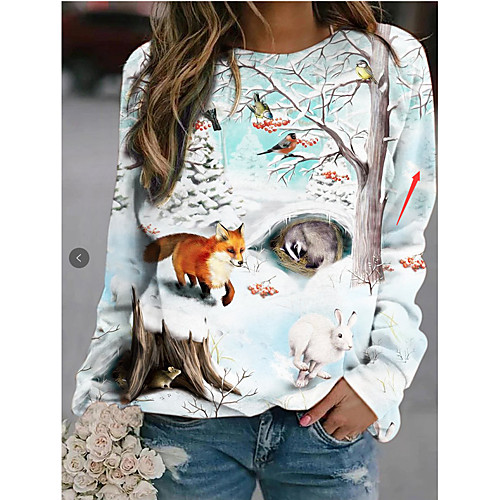 

Women's Pullover Sweatshirt Graphic Animal Print Other Prints Basic Hoodies Sweatshirts Loose White