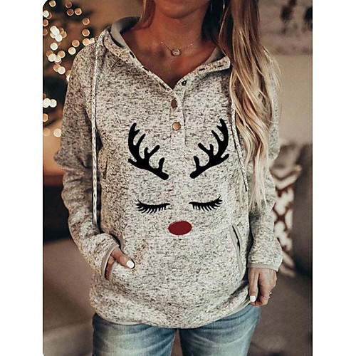

Women's Pullover Hoodie Sweatshirt Animal Christmas Daily Casual Christmas Hoodies Sweatshirts Gray