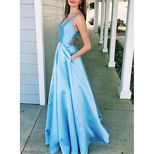 

Sheath / Column Cut Out Minimalist Wedding Guest Formal Evening Dress Spaghetti Strap Sleeveless Floor Length Satin with Sleek Pleats 2021