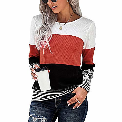 

womens lightweight pullover sweater long sleeve crewneck kintted tops colorblock striped xl