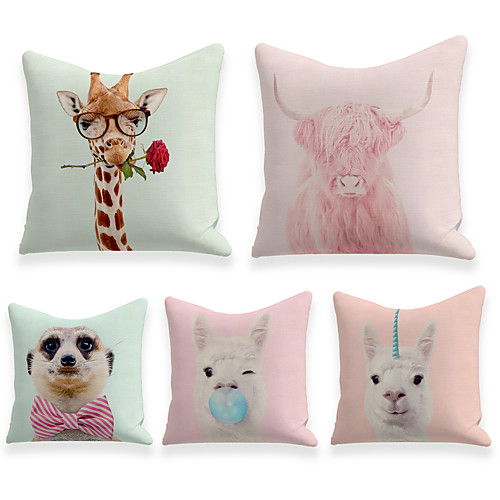 

Cushion Cover 5PC Linen Soft Decorative Square Throw Pillow Cover Cushion Case Pillowcase for Sofa Bedroom 45 x 45 cm (18 x 18 Inch) Superior Quality Machine Washable