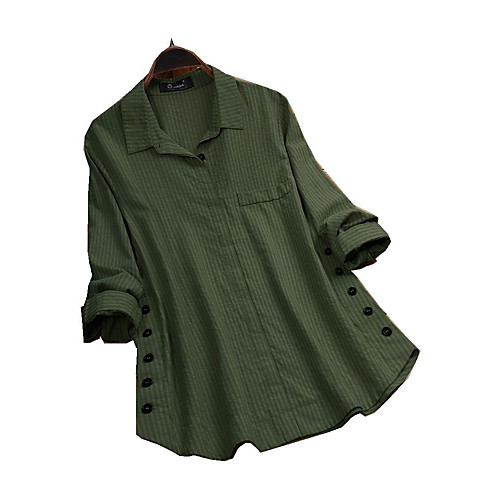 

Women's Plus Size Patchwork Plain Blouse Shirt Large Size Shirt Collar Long Sleeve Tops Big Size / Cotton