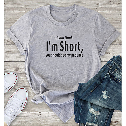 

Women's T shirt Text Letter Print Round Neck Tops 100% Cotton Basic Basic Top Purple Wine Light Green