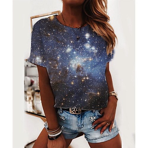 

Women's T shirt 3D Print Round Neck Tops Basic Basic Top Rainbow