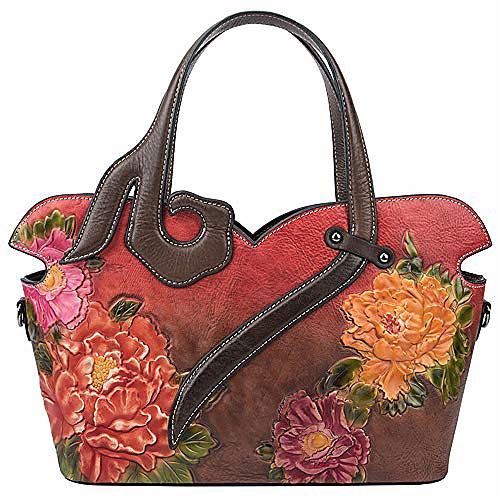 

tote handbags for women genuine leather embossing floral pattern painted crossbody shoulder bags bat003-a