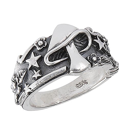 

mushroom star leaf oxidized ring sterling silver celestial weed band size 7