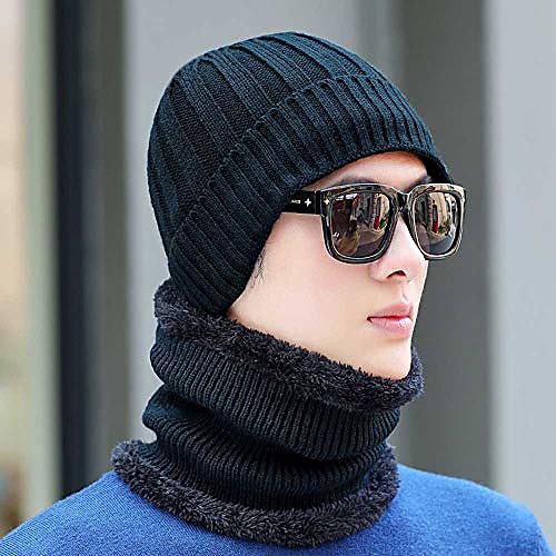 

slouchy beanie hats winter warm fleece soft scarf sets unisex daily knit skull cap baggy hat ski cap soft cold weather toboggan caps warm thick sports cap for travling cycling skiiing camping