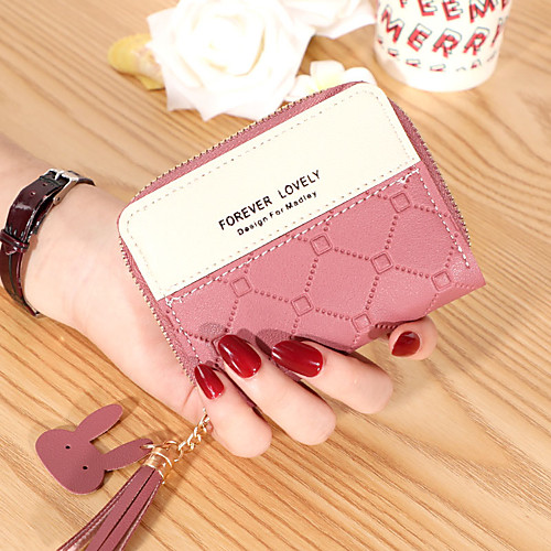 

Women's Bags PU Leather Wallet Zipper Embossed Patchwork Embellished&Embroidered Printing Daily Date 2021 Wine Black Red Blushing Pink