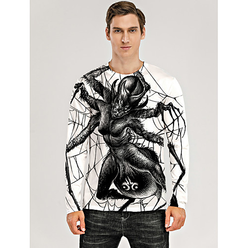 

Men's T shirt 3D Print Graphic 3D Animal Print Long Sleeve Daily Tops Casual Black / White