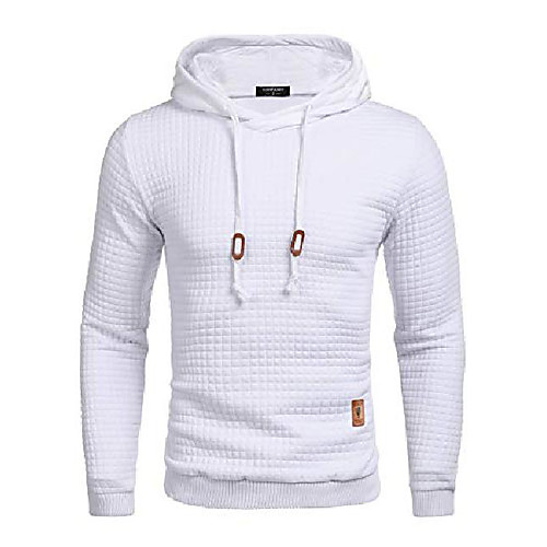 

men's sweatshirt hipster gym long sleeve drawstring hooded plaid jacquard pullover hoodies white