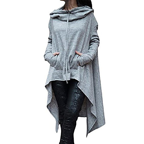 

women's solid color pullover hoodie asymmetric hem sweatshirts dress grey