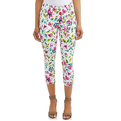 

women's white floral capri jegging - small