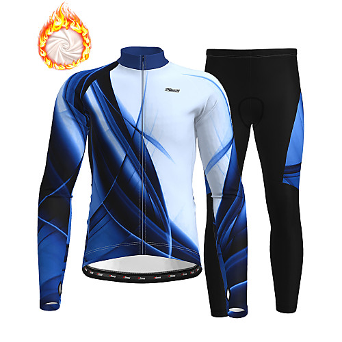 

21Grams Men's Long Sleeve Cycling Jersey with Tights Winter Fleece Blue Bike Thermal Warm Fleece Lining Breathable Warm Quick Dry Sports Printed Mountain Bike MTB Road Bike Cycling Clothing Apparel