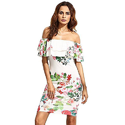 

women's floral ruffle off shoulder party sexy bodycon dress (xx-large, white)