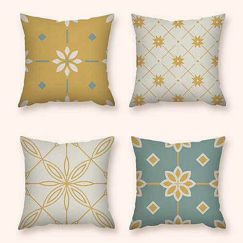 

Cushion Cover 4PC Linen Soft Decorative Square Throw Pillow Cover Cushion Case Pillowcase for Sofa Bedroom 45 x 45 cm (18 x 18 Inch) Superior Quality Machine Washable