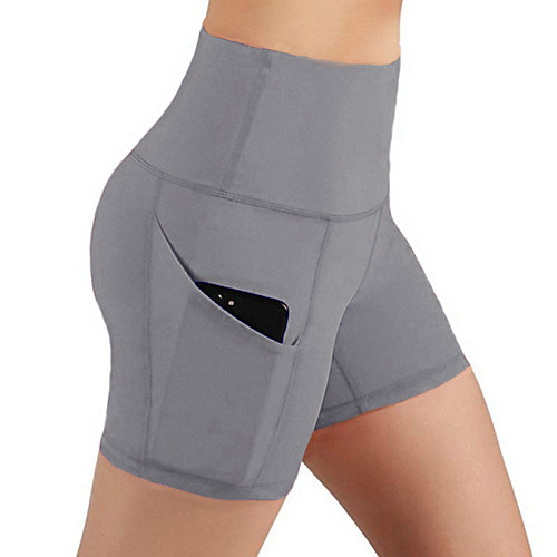 

MandH HK Women's High Waist Pockets Yoga Shorts, Tummy Control Workout Running 4-Way Stretch Yoga Shorts