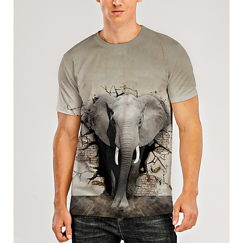 

Men's T shirt 3D Print Graphic 3D Animal Print Short Sleeve Daily Tops Casual Light gray